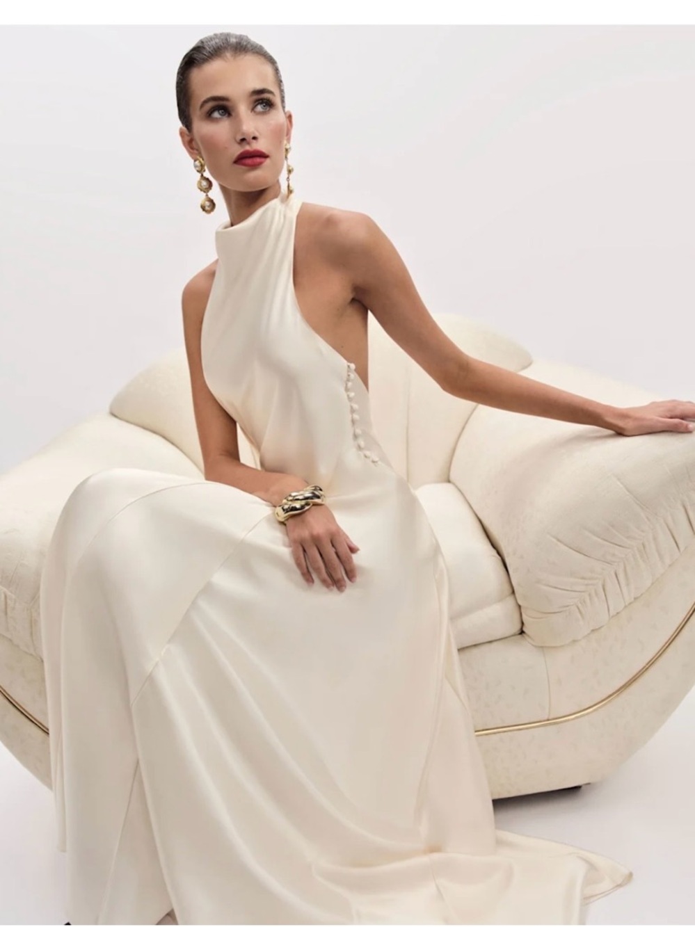 Reformation Roy - Cream High-Neck Halter Wedding Gown - Picture 3 of 4